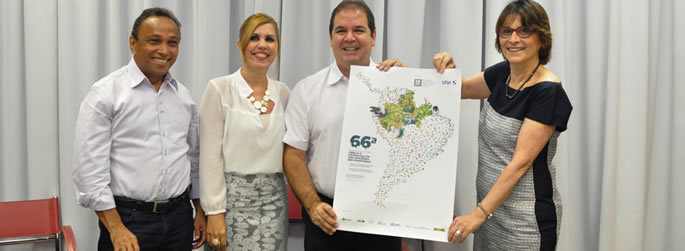 Reitora e presidente da SBPC apresentam cartaz da 66ª Reunião Anual a governador do Acre