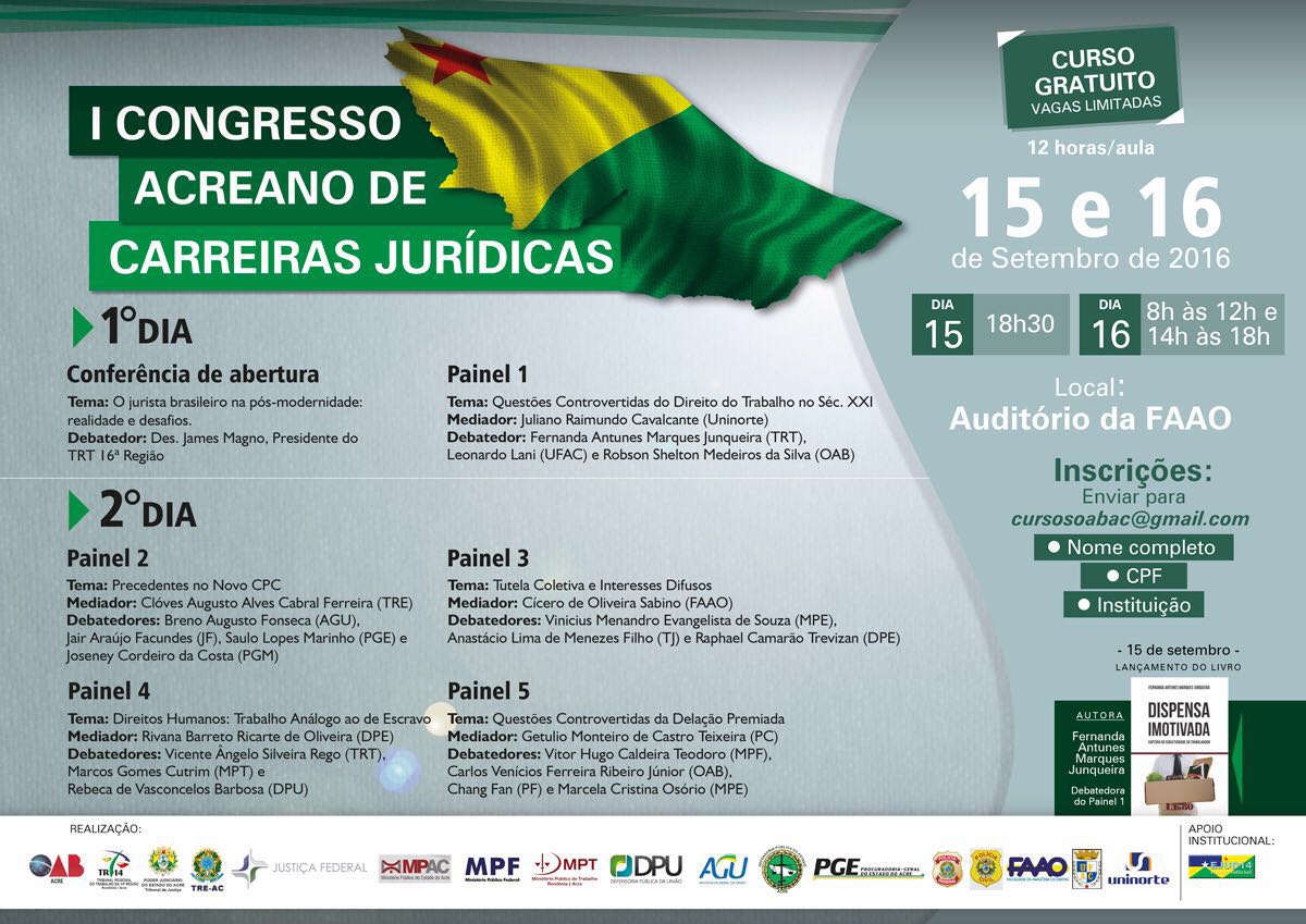 Convite: 1º Congresso Acreano de Carreiras Jurídicas