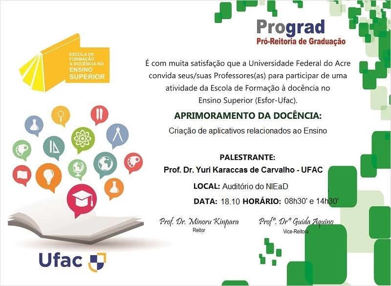 Convite: Atividades Esfor - Aprimoramento da Docência: Criação de Aplicativos relacionados ao Ensino - Rio Branco e Cruzeiro do Sul