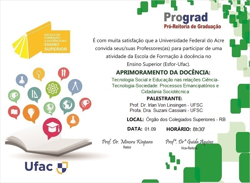 Convite Atividades Esfor: Aprimoramento da Docência - Tecnologia Social e Educação nas relações Ciência-Tecnologia-Sociedade: Processos Emancipatórios e Cidadania Sociotécnica