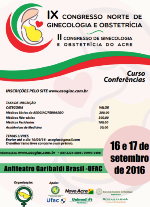 Convite: IX Congresso Norte de Ginecologia e Obstetrícia e II Congresso de Ginecologia e Obstetrícia do Acre