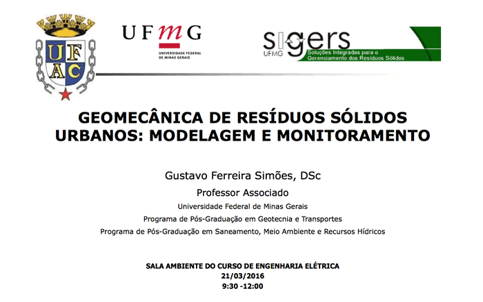 Convite - Palestra: Geomecânica de resíduos sólidos urbanos: modelagem e monitoramento