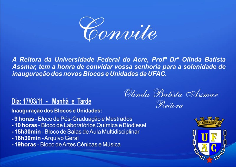 Convite para Inauguração de Blocos e Unidades Administrativas