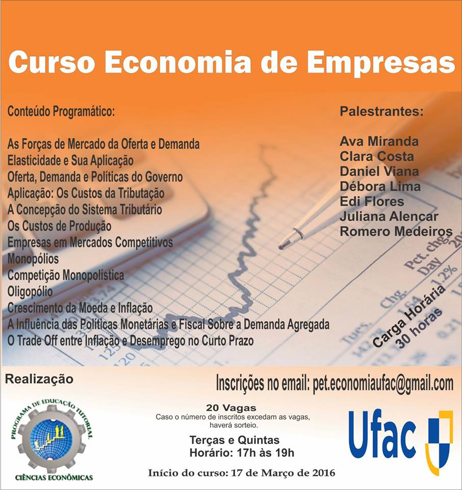 PET Economia abre inscrições para curso sobre economia empresarial