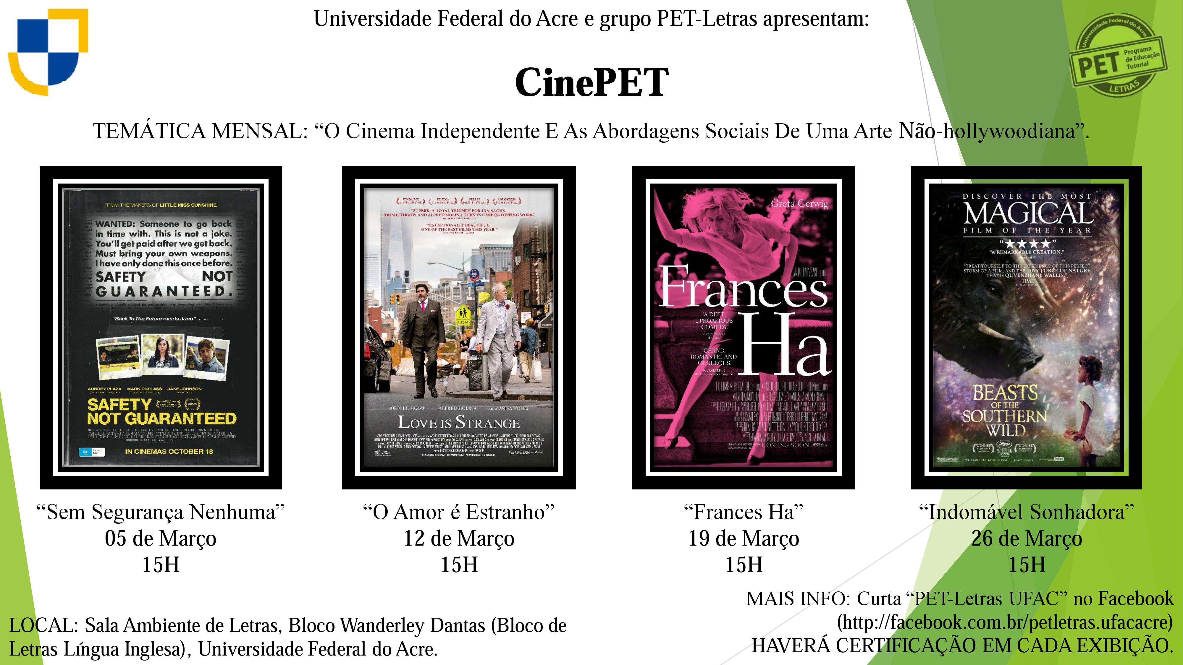 PET Letras exibe 4 filmes neste mês de março