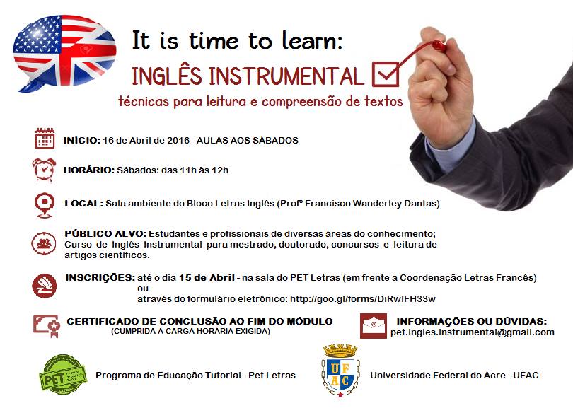 PET Letras realiza curso de Inglês Instrumental